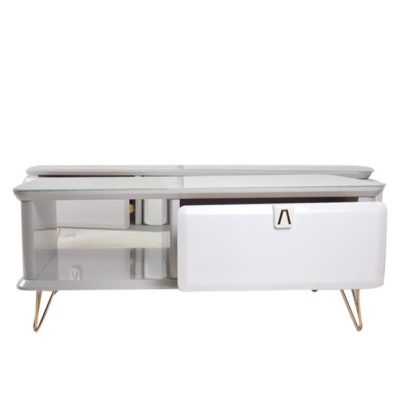 Table Tv blanche H120 + Table centrale blanche