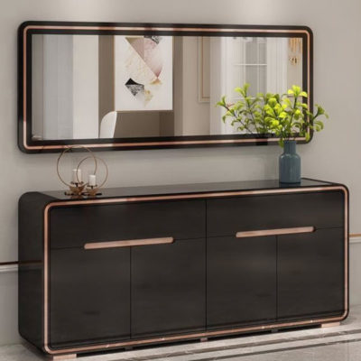 Buffet et miroir noir argenté 99125