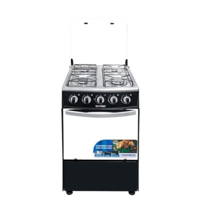 Nasco Gaziniere 4 Feux – Allumage Manuel – NASGC-50X50B-CTZ – 50 x 50 cm – Couverture Vitre – Gris / Noir